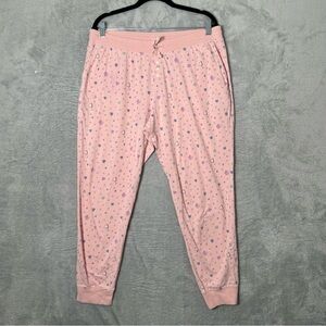 Life Is Good Hearts Pajama Pants Womens Large Pink Joggers Valentines Sleepwear
